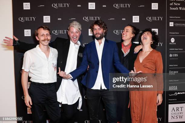 Sam Widin, Christopher de Rouw, Ben Quilty, Mirra Whale and Milena Stojanovska attend the Ben Quilty Exhibition opening at the Art Gallery Of NSW on...