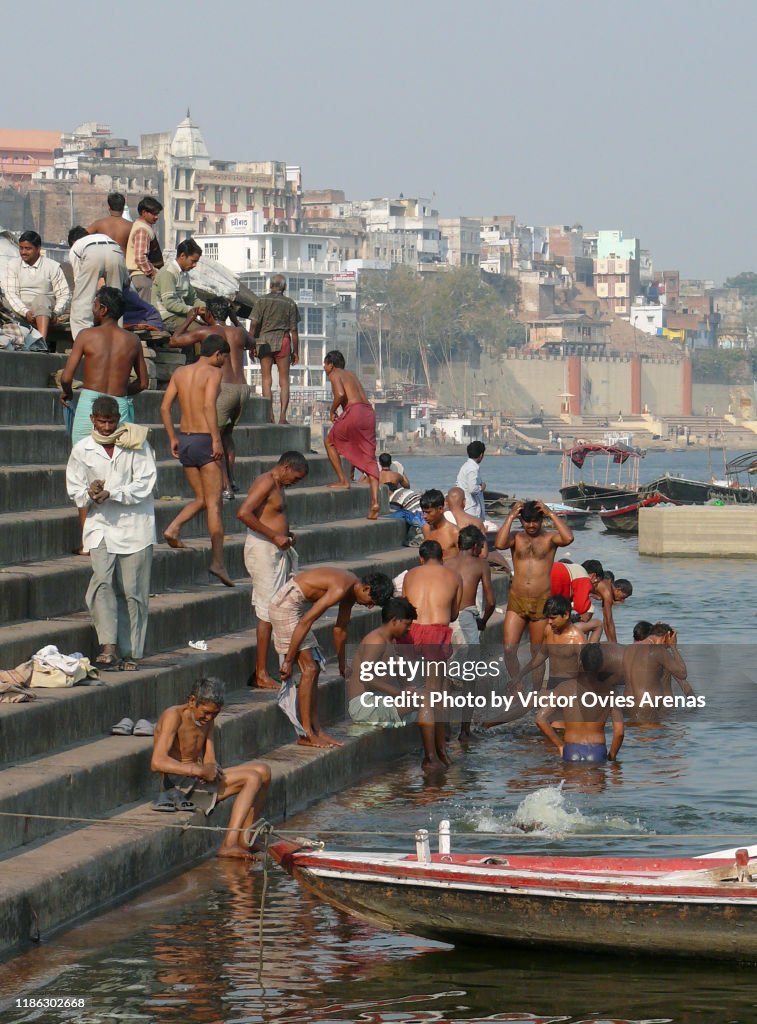 Bathing ritual activity in the ghats of Varanasi, India