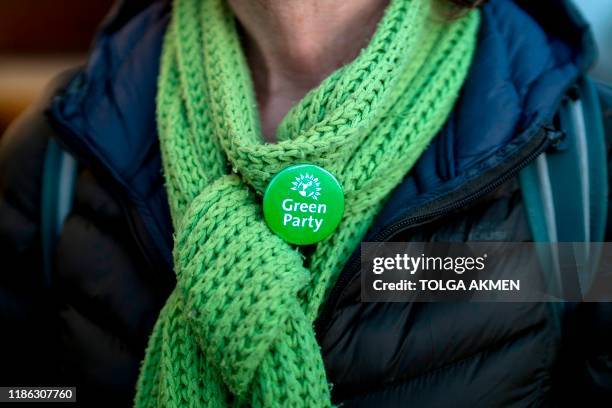 Celia Godsall, a volunteer working for Green Party canvasses in Brighton on November 29, 2019. - In Brighton and Hove, a city on England's south...