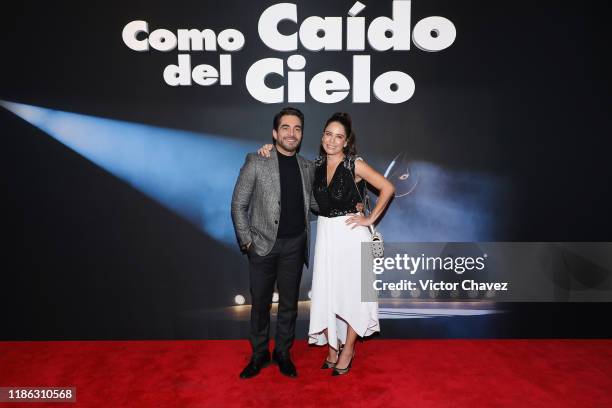 Omar Chaparro and Ana Claudia Talancon attend the red carpet of Netflix film "Como Caido del Cielo" at Cinemex Antara Polanco on December 3, 2019 in...