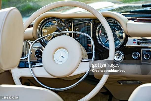vintage dashboard of german mercedes 280 sl cabriolet - mercedes benz stock pictures, royalty-free photos & images
