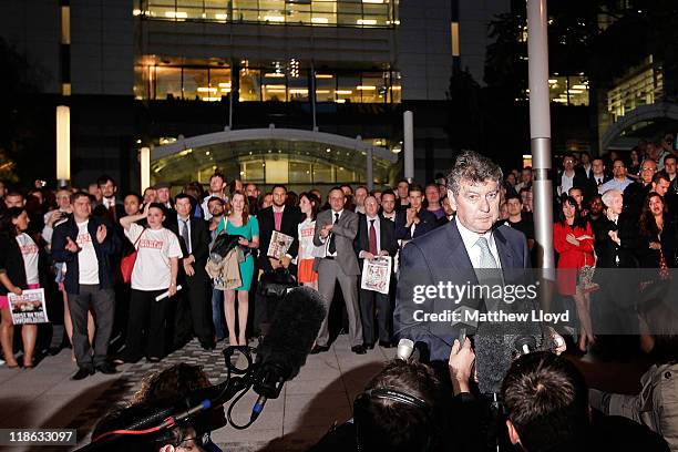 News of The World Editor Colin Myler speaks to members of the media after leading staff and journalists out of the Thomas More Square News...