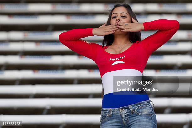 Larissa Riquelme, fan of Paraguay, during the match between Brazil and Paraguay as part of Group B of Copa America 2011 at the Mario Kempes Stadium...