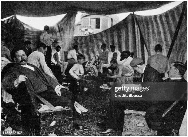 antique photo: circus - setting up tent stock illustrations