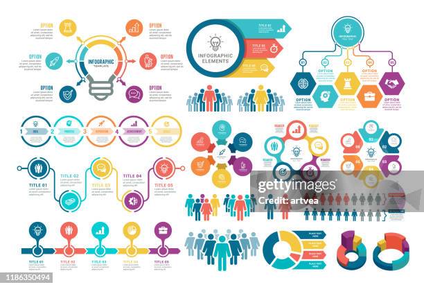 illustrations, cliparts, dessins animés et icônes de ensemble d'éléments infographiques - diagramme en camembert