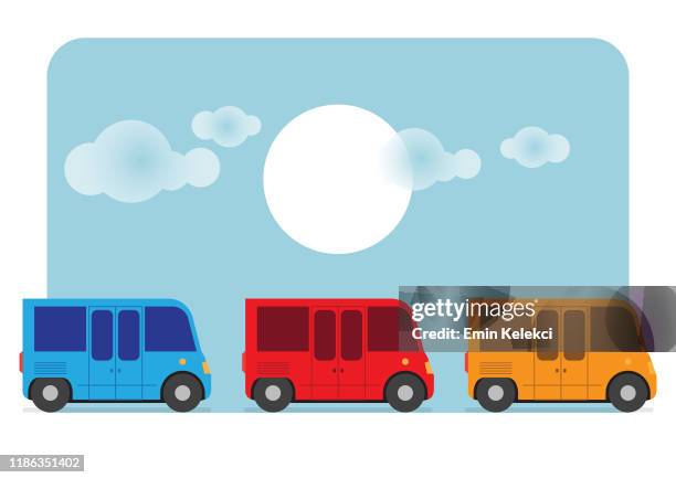 colored minibuses - van driver stock illustrations