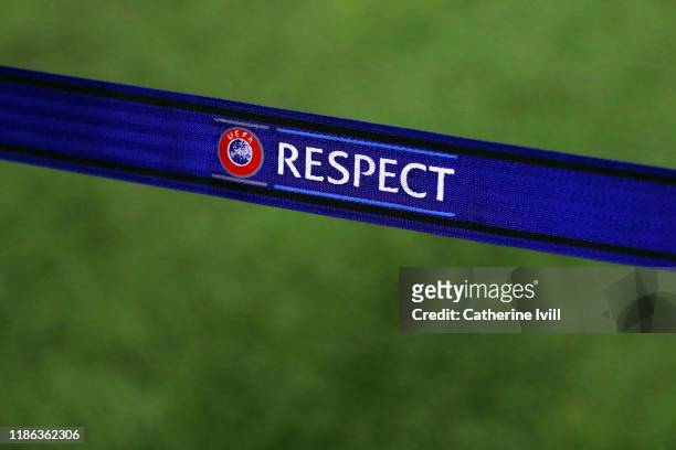 The UEFA Respect logo on a barrier prior to the UEFA Europa League group K match between Wolverhampton Wanderers and Slovan Bratislava at Molineux on...