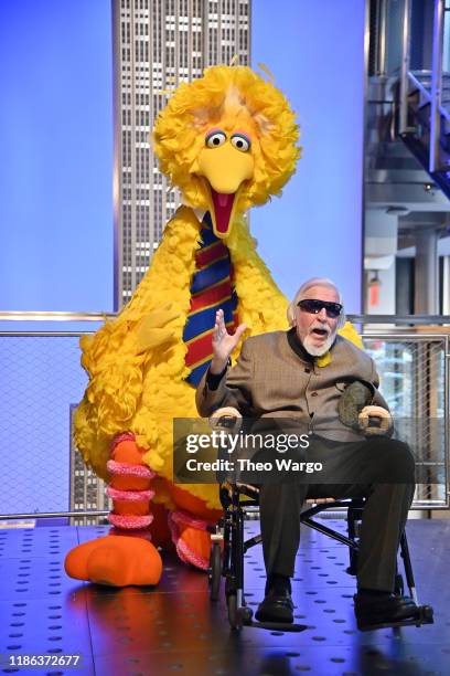 Sesame Street's Big Bird And Puppeteer Caroll Spinney Light The Empire State Building at The Empire State Building on November 08, 2019 in New York...