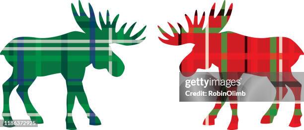 plaid moose set - argyle pattern stock illustrations