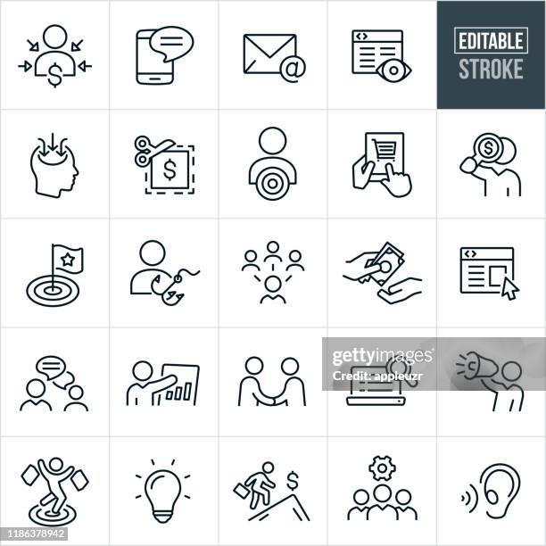 marketing thin line icons - bearbeitbarer strich - zielgruppe stock-grafiken, -clipart, -cartoons und -symbole