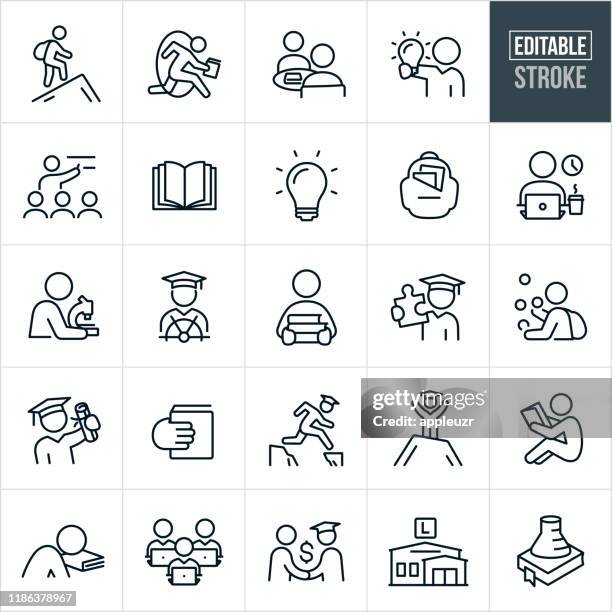 college education thin line icons - editable stroke - graduation black and white stock illustrations