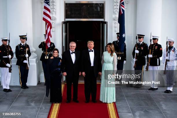 President Donald J. Trump and First Lady Melania Trump welcome Australian Prime Minister Scott Morrison and his wife Jenny Morrison before a a State...
