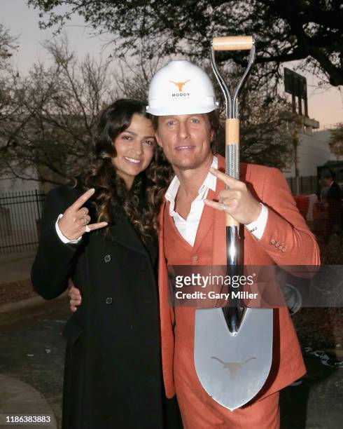 University of Texas Minister of Culture Matthew McConaughey and his wife Camila Alves McConaughey attend the groundbreaking ceremony for the new...