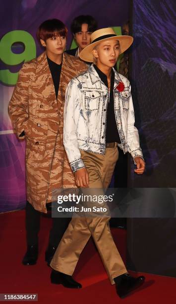 And JungKook of BTS arrives at the 2019 Mnet Asian Music Awards Red Carpet at Nagoya Dome on December 4, 2019 in Nagoya, Japan.