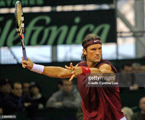 Carlos Moya during the opening round match of the Davis Cup against Mardy Fish at the Olympic Stadium in in Seville, Spain, on December 3, 2004. Moya...