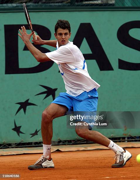 Newcomer Mario Ancic defeated Mariano Zabaleta 6-3, 6-4, 3-6, 6-4 in the second round at the 2004 French Open May 25, 2004.