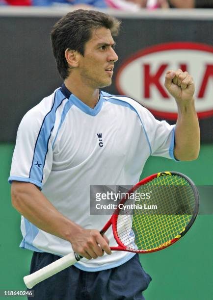 Guillermo Canas readies to serve versus Radek Stepanek in the third round of the Australian Open in Melbourne on Jan. 22, 2005. Canas defeated...