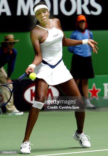 Venus Williams powered her way to a 6-2, 6-1 victory over Ashley Harkleroad in her opening round at the 2004 Australian Open in Melbourne