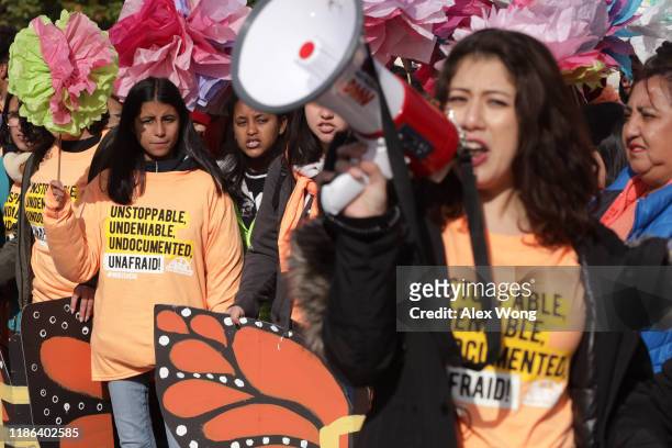 Student immigration activists participate in a rally defending Deferred Action for Childhood Arrivals in front of the Supreme Court after they walked...
