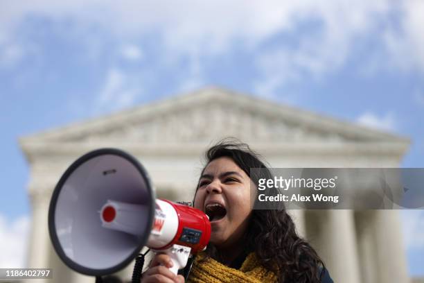 Student Anahi Figueroa Flores, who attends Georgetown University, speaks during a rally defending Deferred Action for Childhood Arrivals in front of...