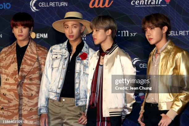 Jungkook, RM,Jimin and J-Hope of BTS attend the 2019 Mnet Asian Music Awards at Nagoya Dome on December 4, 2019 in Nagoya, Japan.