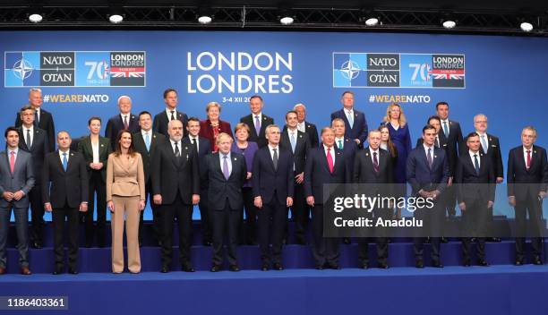 Britain's Prime Minister Boris Johnson , NATO Secretary General Jens Stoltenberg, US President Donald Trump and President of Turkey Recep Tayyip...