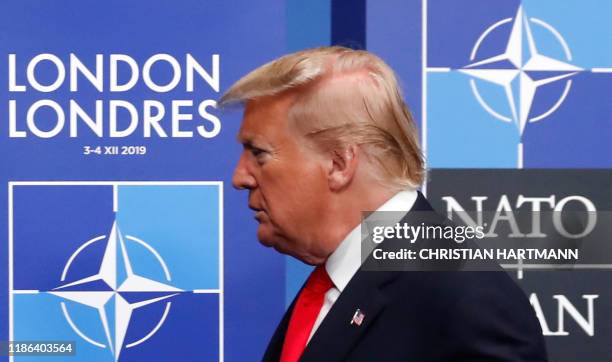 President Donald Trump arrives for the NATO summit at the Grove hotel in Watford, northeast of London on December 4, 2019.
