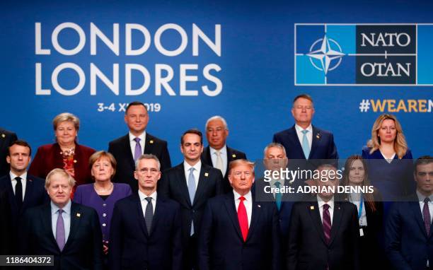 Nato heads of government : Britain's Prime Minister Boris Johnson, NATO Secretary General Jens Stoltenberg, US President Donald Trump, Turkey's...