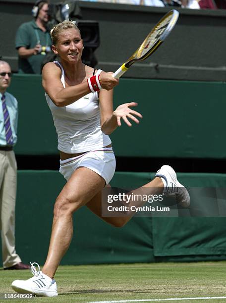 Tatiana Golovin of France lost to Serena Williams of the United States in the fourth round of the 2004 Wimbledon Championship, 6-2, 6-1, in London,...