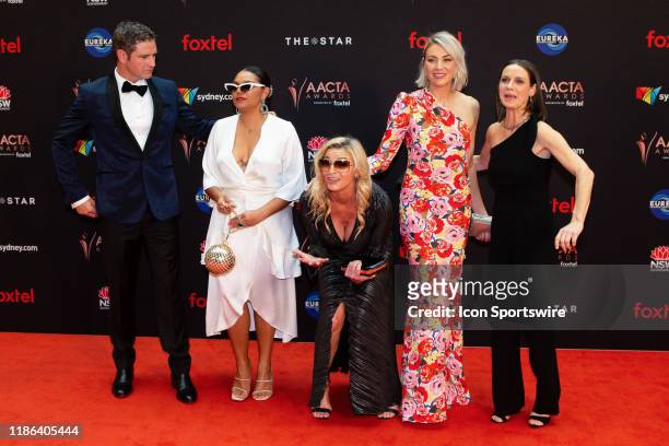 Bernard Curry, Rarriwuy Hick, Tammy MacIntosh, Kate Jenkinson and Kate Atkinson arrive for the 2019 AACTA Awards Presented by Foxtel at The Star on...