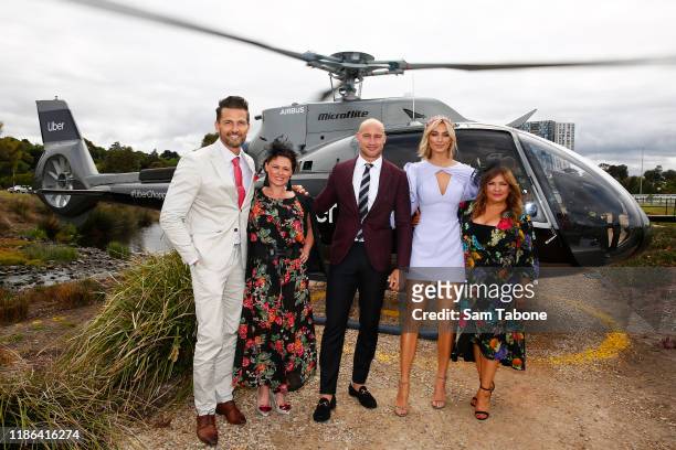 Tim Robards, Gail Dennis, Billy Meakes, Michelle Battersby and Rebekah Elmaloglou arrive at Seppelt Wines Stakes Day at Flemington Racecourse on...