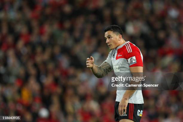 Sonny Bill Williams of the Crusaders looks on during the 2011 Super Rugby Grand Final match between the Reds and the Crusaders at Suncorp Stadium on...