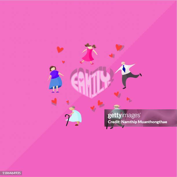 happy family concept vector illustration shows the happiness of parents and daughter on the lovely pink background. - man vector stock pictures, royalty-free photos & images