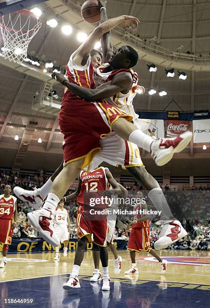 Jon Brockman of Snohomish, WA and Korvotney Barber of Manchester, GA plays in the McDonalds All American High School Basketball game at the Joyce...
