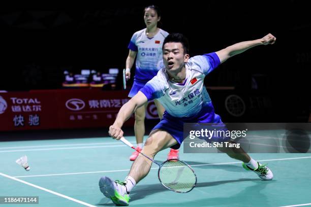 Zheng Siwei and Huang Yaqiong of China compete in the Mixed Doubles semi finals match against Goh Soon Huat and Lai Shevon Jemie of Malaysia on day...