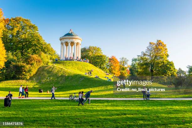 monopteros temple in munich - englischer garten stock pictures, royalty-free photos & images