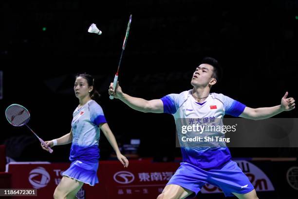 Zheng Siwei and Huang Yaqiong of China compete in the Mixed Doubles semi finals match against Goh Soon Huat and Lai Shevon Jemie of Malaysia on day...