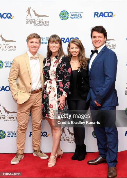 Robert Irwin, Terri Irwin, Bindi Irwin and Chandler Powell pose for a photo at the annual Steve Irwin Gala Dinner at Brisbane Convention & Exhibition...