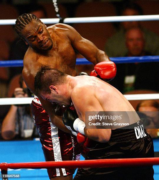Audley Harrison in action against Lisandro Diaz in their 8 round non-title Heavyweight bout. Harrison won the match with a knockout in the 6th round.