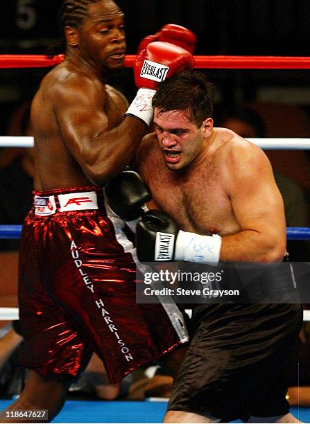 Audley Harrison in action against Lisandro Diaz in their 8 round non-title Heavyweight bout. Harrison won the match with a knockout in the 6th round.