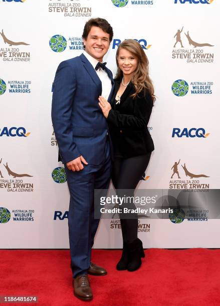 Bindi Irwin poses for a photo with fiance Chandler Powell at the annual Steve Irwin Gala Dinner at Brisbane Convention & Exhibition Centre on...