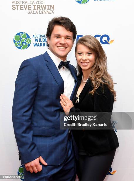 Bindi Irwin poses for a photo with fiance Chandler Powell at the annual Steve Irwin Gala Dinner at Brisbane Convention & Exhibition Centre on...