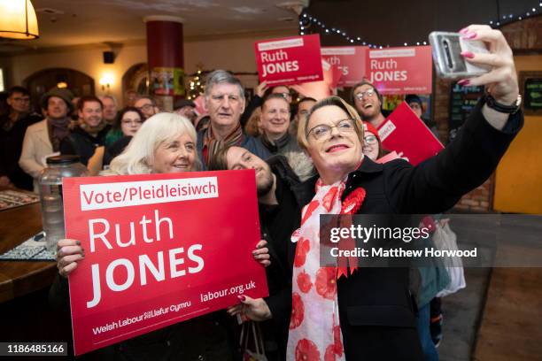 Eddie Izzard, comedian and political activist, takes a selfie in Le Pub in Newport during a visit to Newport to show support for Ruth Jones , Labour...