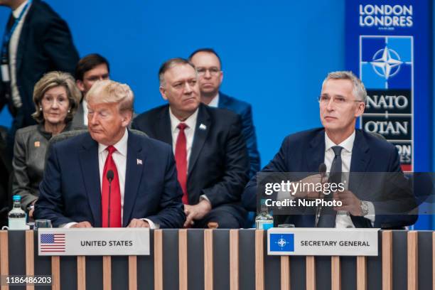 Donald Trump, left, President of the United States and Jens Stoltenberg, Secretary General of thre NATO, right, during the 70th Anniversary NATO...