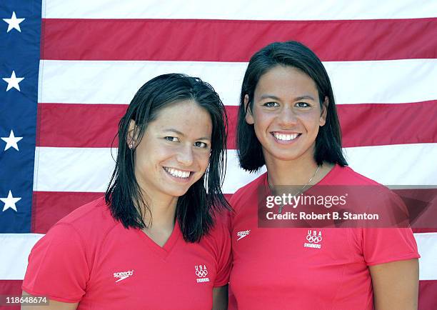 Tara Kirk and Dana Kirk pose for their picture at the U.S. Olympic Swimming Team Media Opportunity Day at Avery Aquatic Center at Stanford...