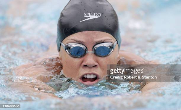 Natalie Coughlin swims practice laps at the U.S. Olympic Swimming Team Media Opportunity Day at Avery Aquatic Center at Stanford University, July 24,...