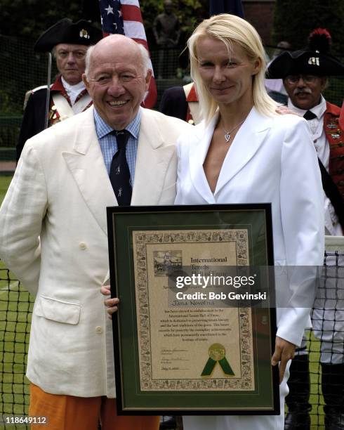 Bud Collins and Jana Novotna during the International Tennis Hall Of Fame Class of 2005 Induction. The 2005 class includes Jim Courier, Jana Novotna,...