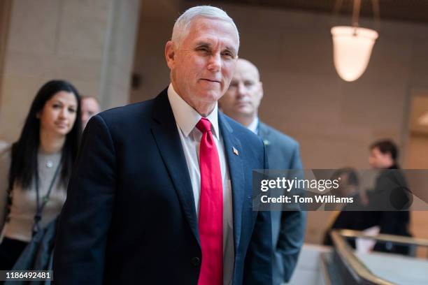 Vice President Mike Pence and his chief of staff Marc Short, right, arrive for a meeting of the House Republican Conference in the Capitol Visitor...