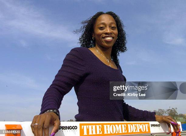 Three-time World 100-meter hurdle champion Gail Devers at press conference in Carson, Calif. On Monday, Mar. 22, 2004 announcing her participation in...