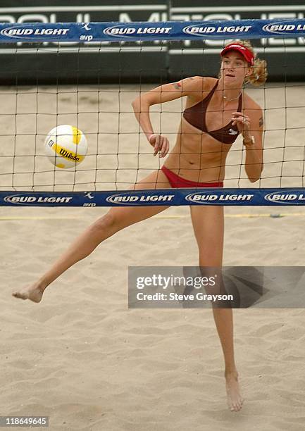 Kerri Walsh in action during the Semi-Final round of the 2005 Huntington Beach Open at the Huntington Beach Pier August 14, 2005